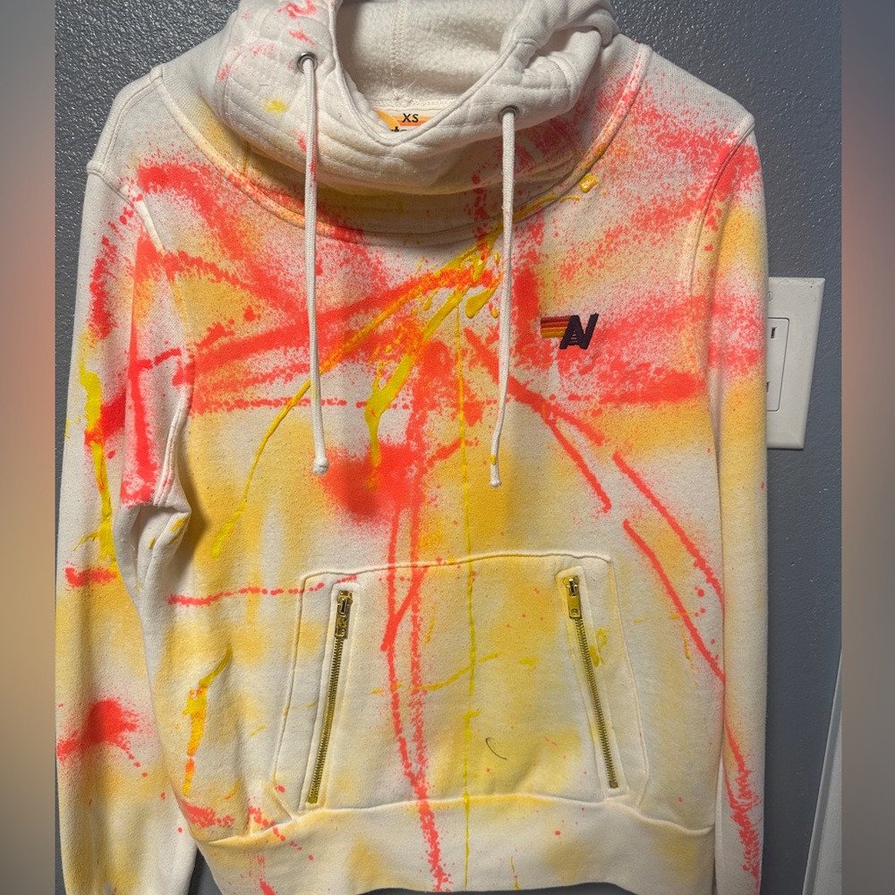 Aviator Nation Rare Artist Collection Ninja Hoodie XS Neon Orange Yellow